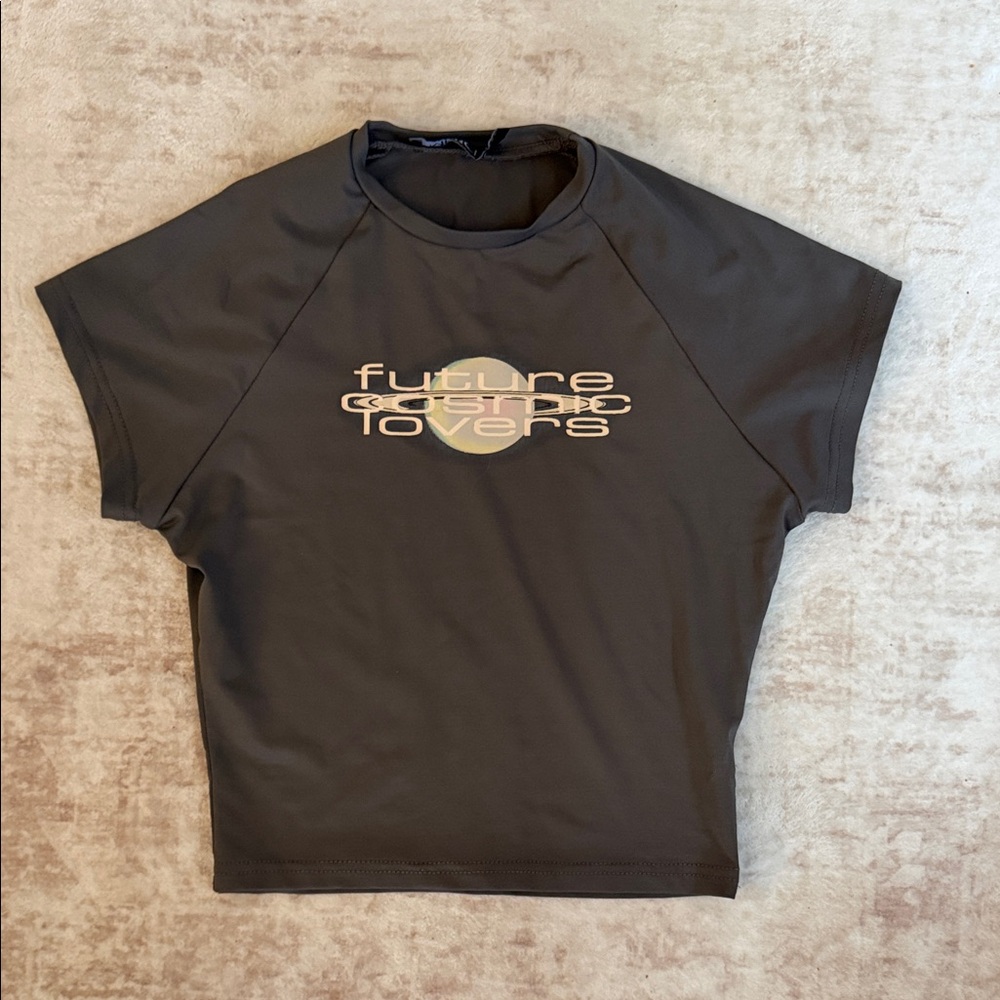 Future Cosmic Lovers Graphic Crop Top in Charcoal